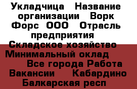 Укладчица › Название организации ­ Ворк Форс, ООО › Отрасль предприятия ­ Складское хозяйство › Минимальный оклад ­ 30 000 - Все города Работа » Вакансии   . Кабардино-Балкарская респ.